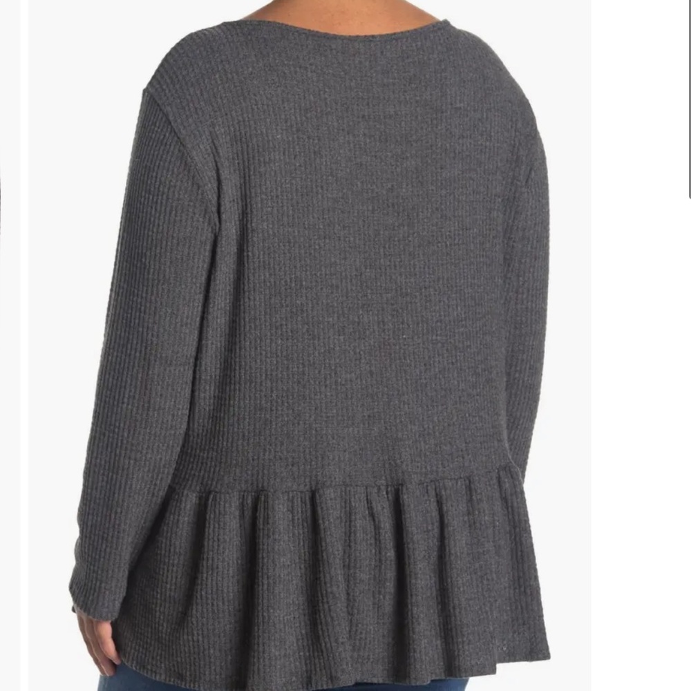 Forgotten Grace Long Sleeve Button Down Grey Waffle Knit Peplum Top Size 2X - Picture 2 of 3